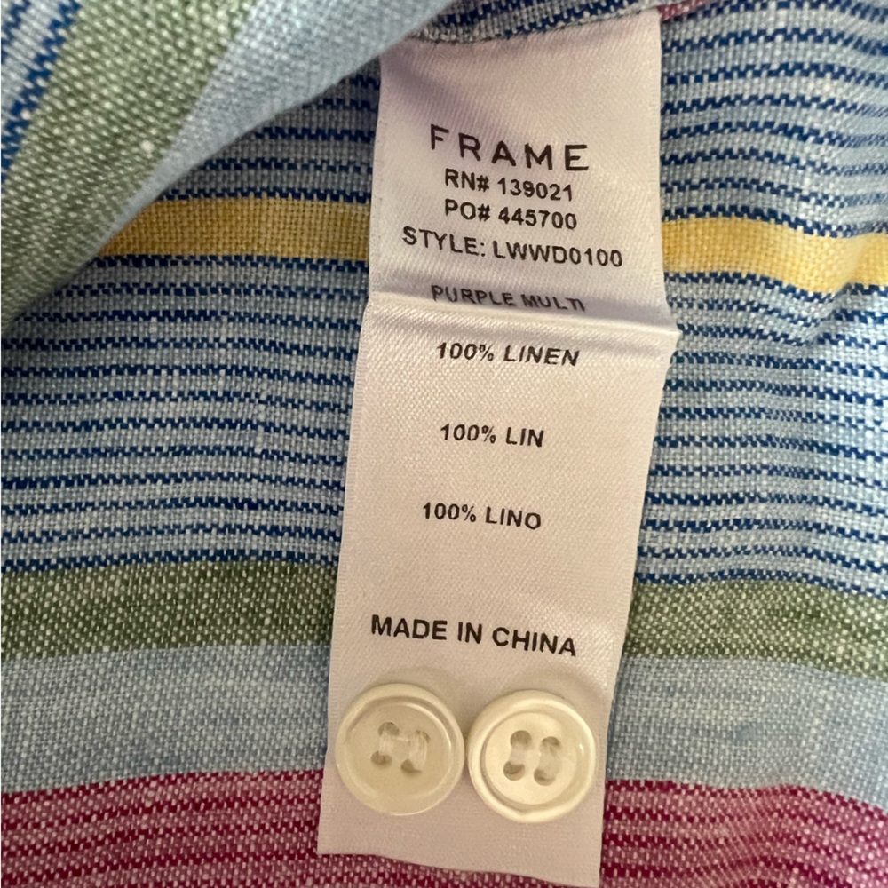 FRAME Women’s Off-Shoulder Striped Belted Linen Pastel Dress Size XS - Picture 9 of 11